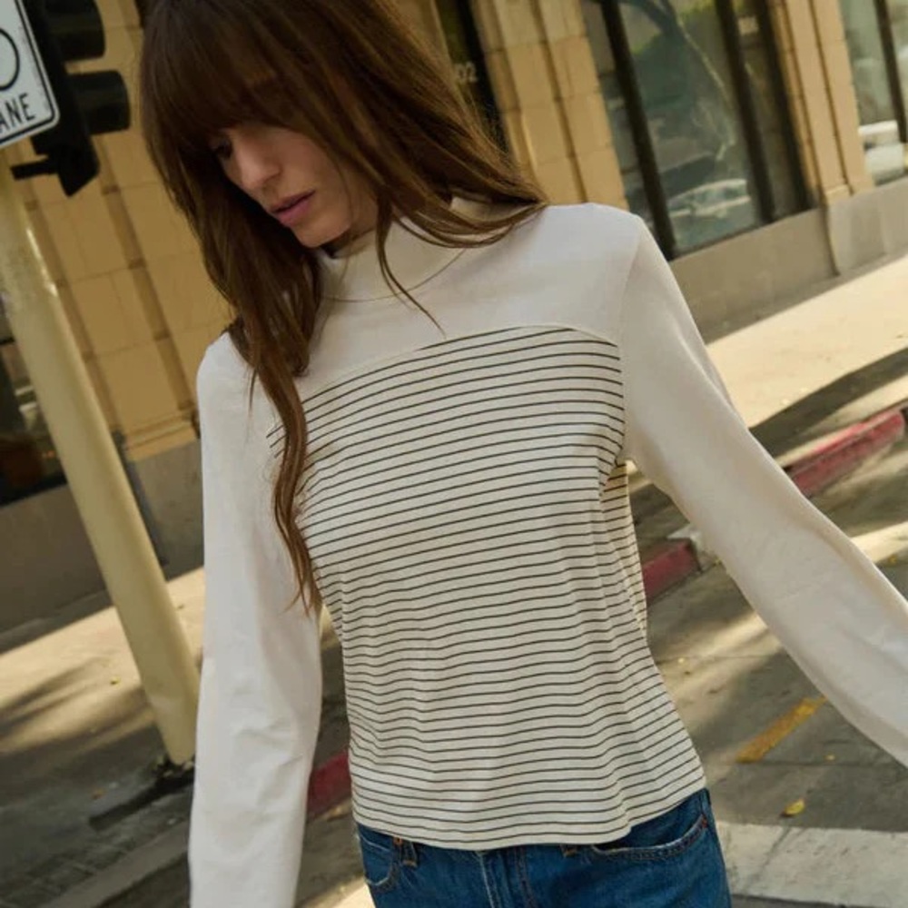 Nation LTD - Tamara Turtle - Cream Striped Mock Neck Long Sleeve Top
